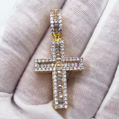 Channel Baguette Cross VVS CZ Hip Hop Iced Out Pendant