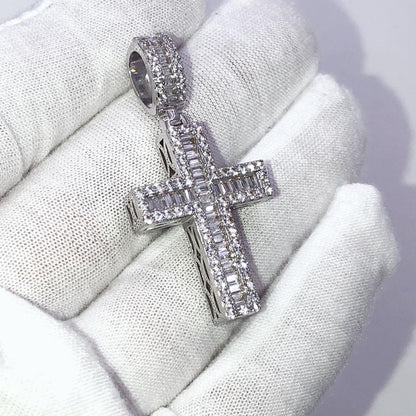 Channel Baguette Cross VVS CZ Hip Hop Iced Out Pendant