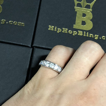 Channel Eternity Band CZ Bling Bling Ring in Rhodium