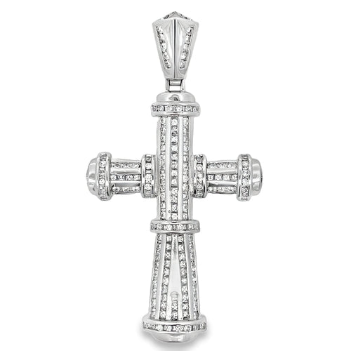 Channel Set Cylinder Cross CZ Pendant .925 Sterling Silver