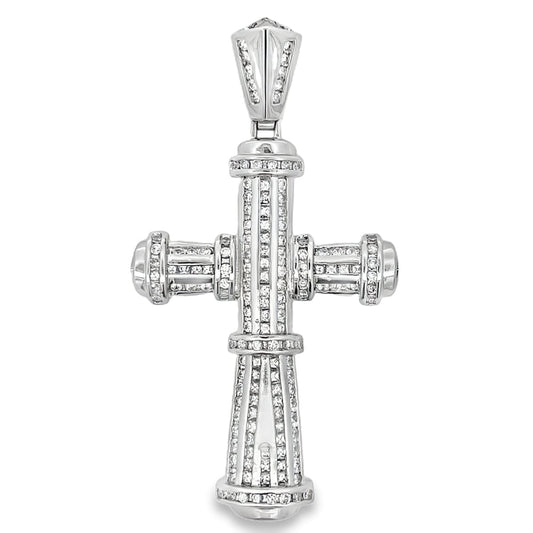 Channel Set Cylinder Cross CZ Pendant .925 Sterling Silver