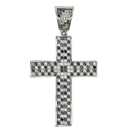 Checkered Black & White CZ Cross Iced Out Pendant
