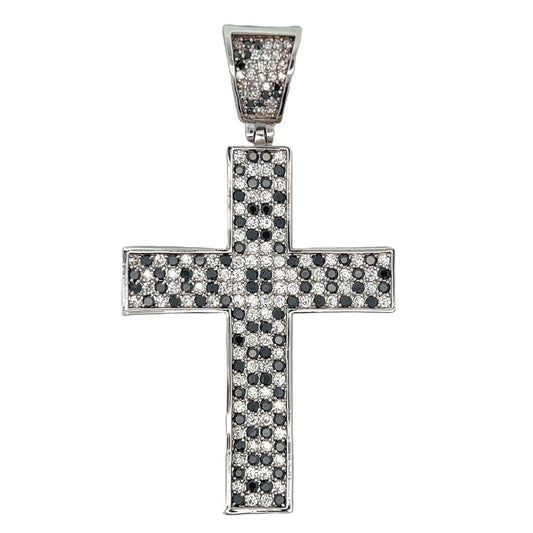 Checkered Black & White CZ Cross Iced Out Pendant
