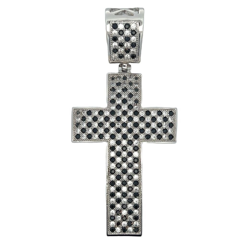 Checkered White & Black CZ Cross Iced Out Pendant