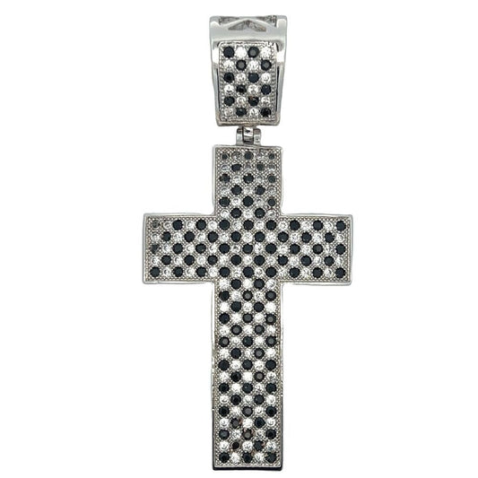Checkered White & Black CZ Cross Iced Out Pendant