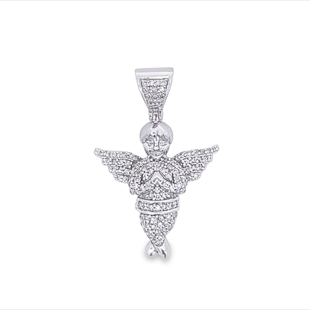 Cherub Angel .57cttw Diamond Pendant 10K White Gold