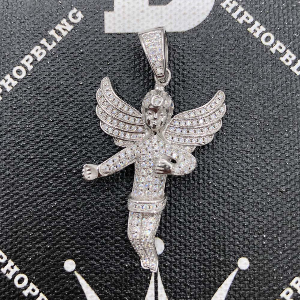 Cherub Angel Big Wings VVS Moissanite Pendant .925 Sterling Silver
