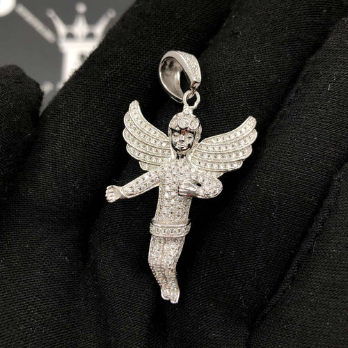 Cherub Angel Big Wings VVS Moissanite Pendant .925 Sterling Silver