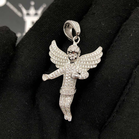 Cherub Angel Big Wings VVS Moissanite Pendant .925 Sterling Silver