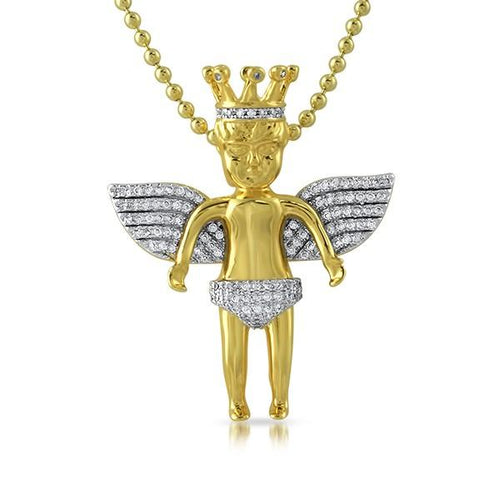 Cherub Angel Crowned Gold Micro Pave Pendant