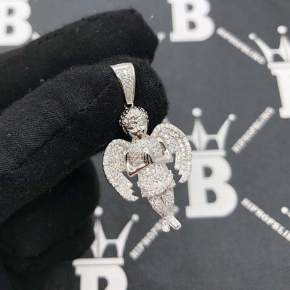 Cherub Angel Praying VVS Moissanite Pendant .925 Sterling Silver
