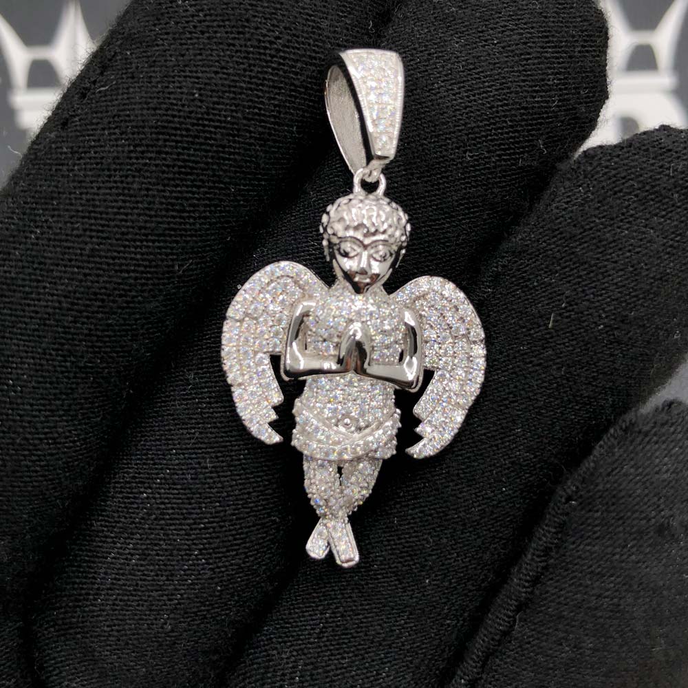 Cherub Angel Praying VVS Moissanite Pendant .925 Sterling Silver