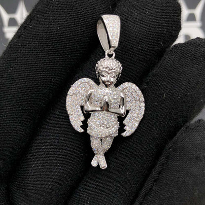 Cherub Angel Praying VVS Moissanite Pendant .925 Sterling Silver
