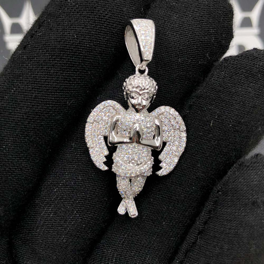 Cherub Angel Praying VVS Moissanite Pendant .925 Sterling Silver