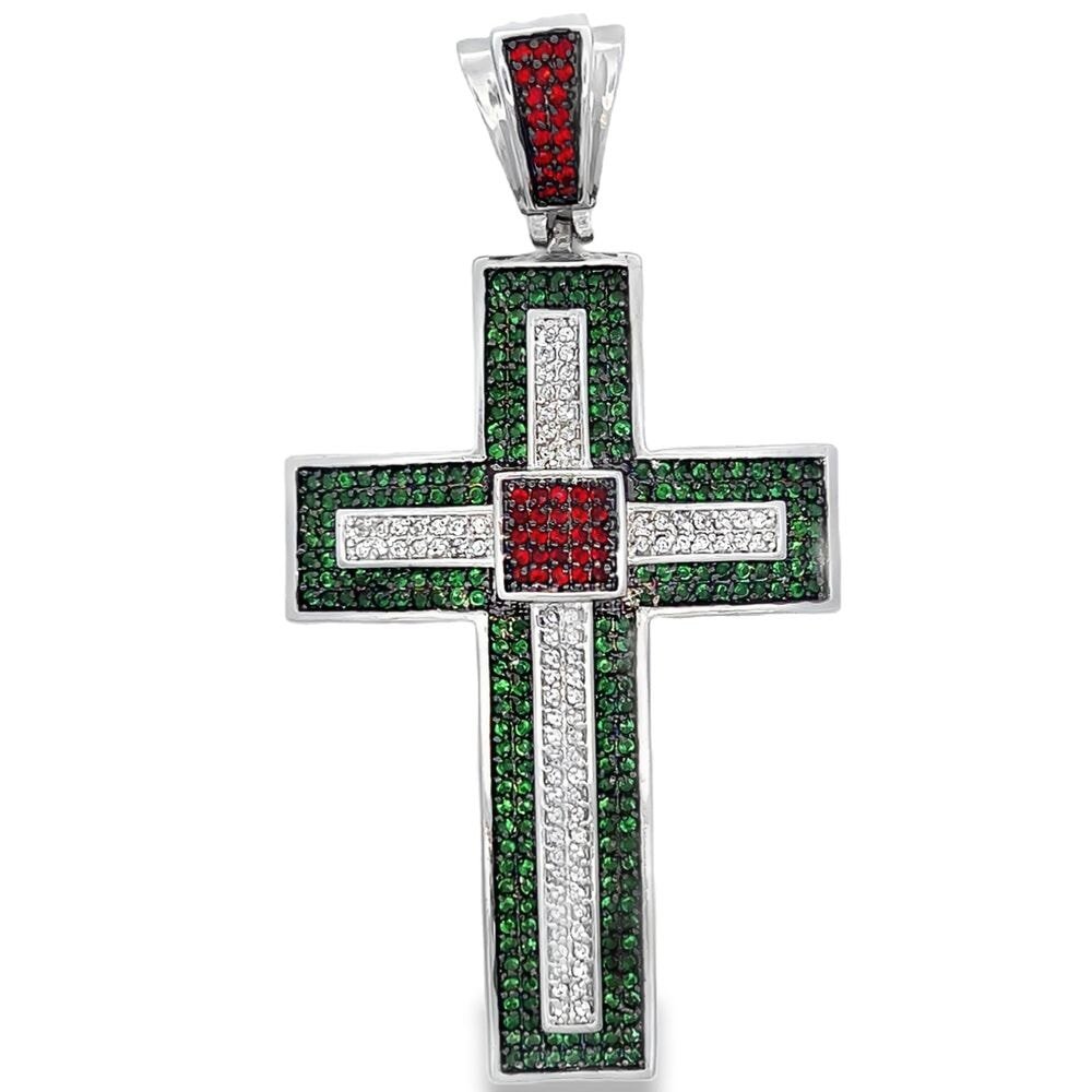 Christmas Cross CZ Iced Out Pendant