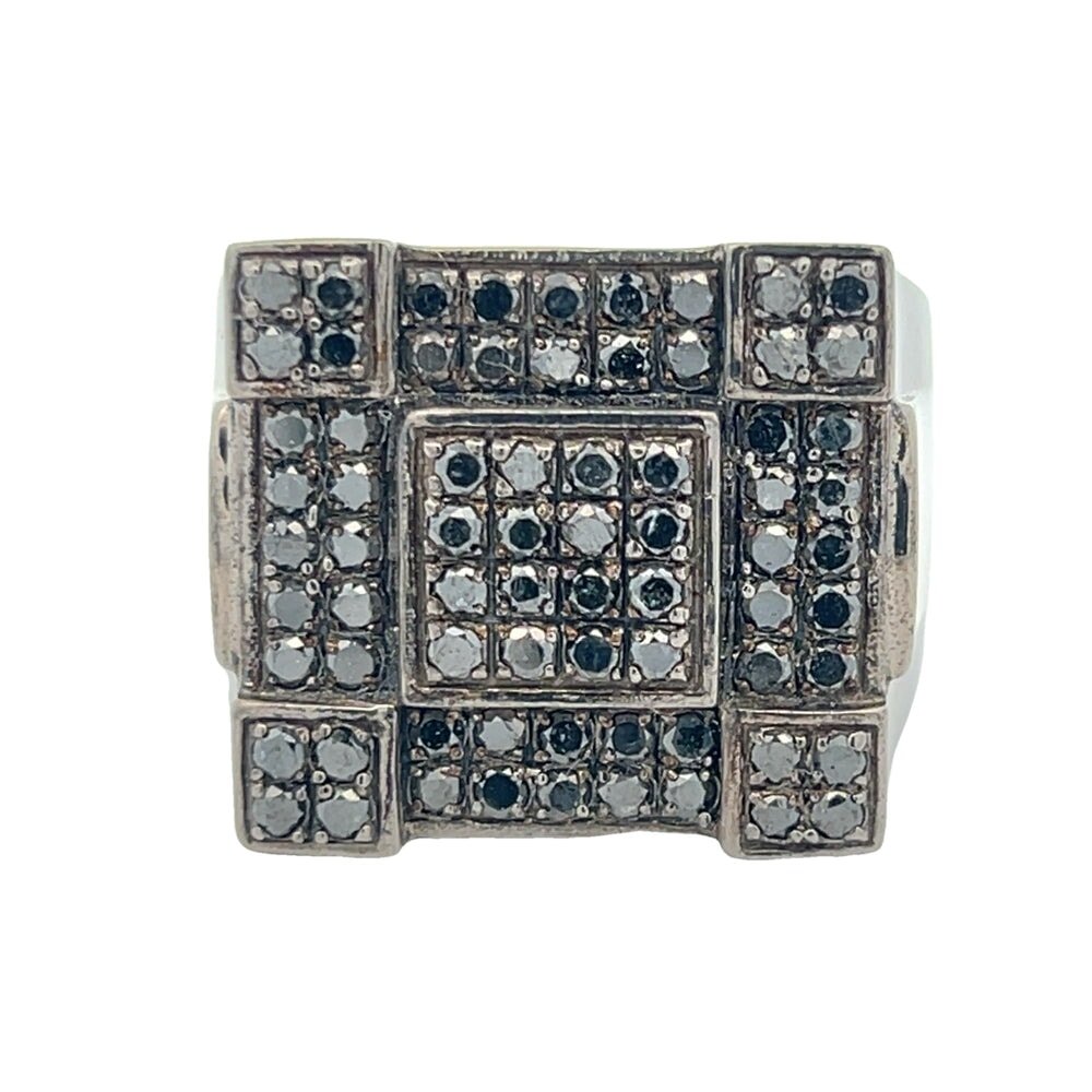 Chunky 1.79cttw Black Diamond Ring .925 Sterling Silver