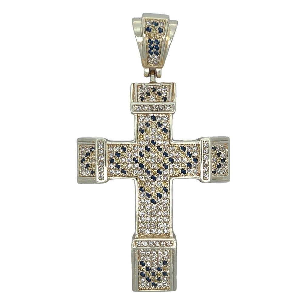 Chunky Arrow Black & Yellow CZ Cross Iced Out Pendant