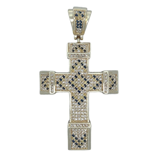 Chunky Arrow Black & Yellow CZ Cross Iced Out Pendant