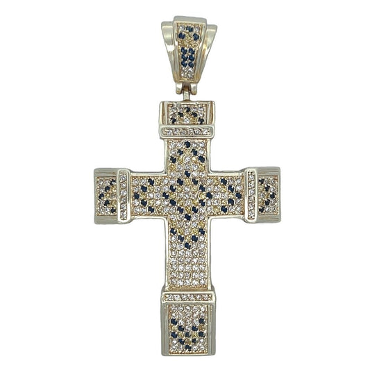 Chunky Arrow Black & Yellow CZ Cross Iced Out Pendant