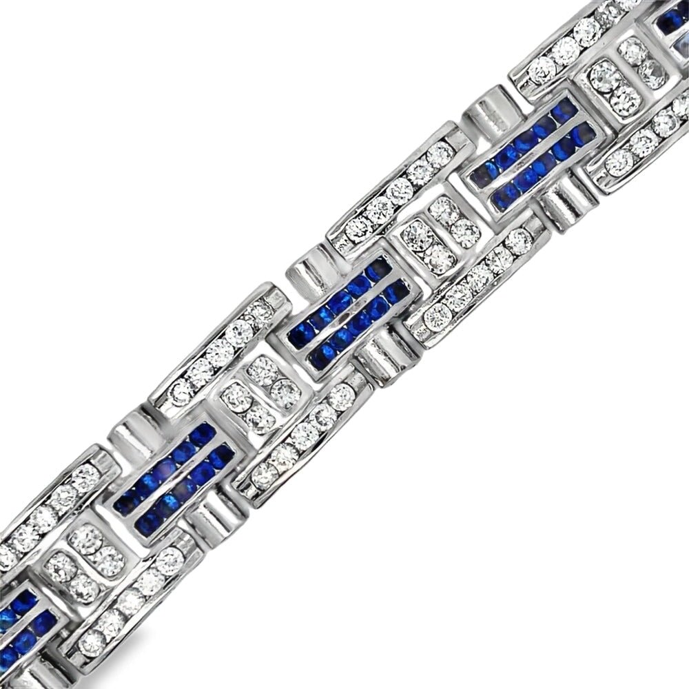 Chunky White & Blue CZ Hip Hop Bracelet