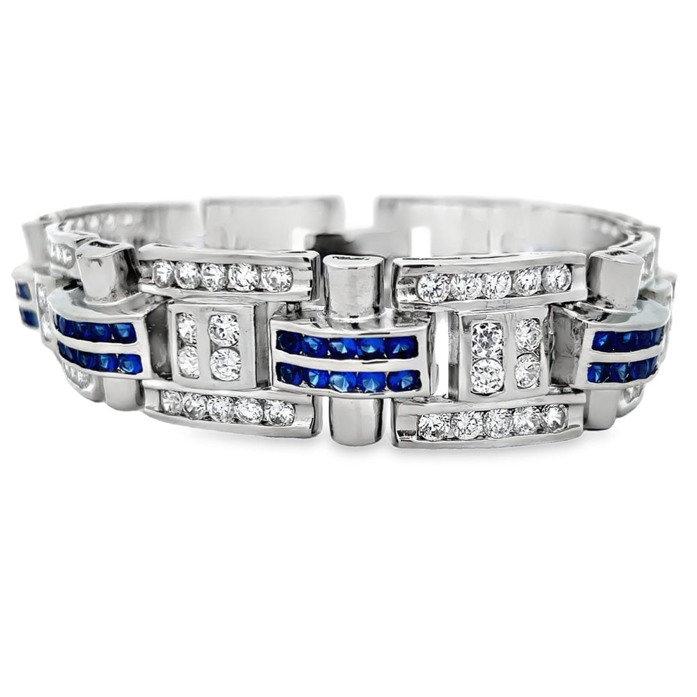 Chunky White & Blue CZ Hip Hop Bracelet