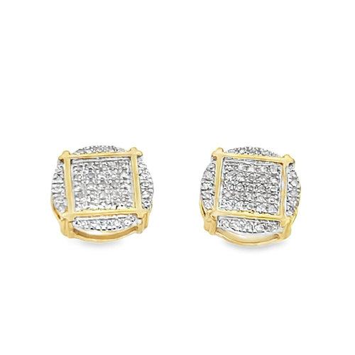 Circle Box Diamond Earrings .18cttw 10K Yellow Gold