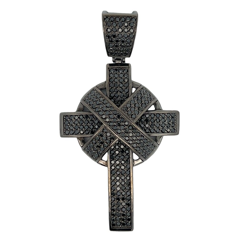 Circle X Black Cross CZ Pendant .925 Sterling Silver