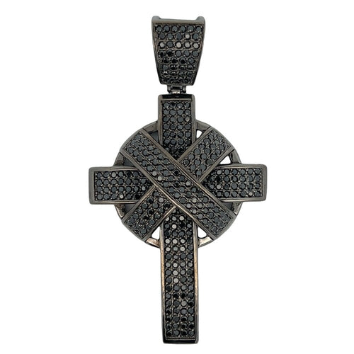 Circle X Black Cross CZ Pendant .925 Sterling Silver