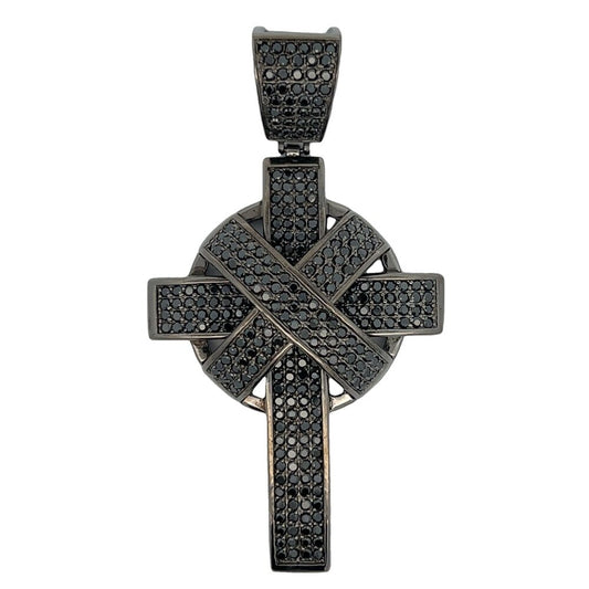 Circle X Black Cross CZ Pendant .925 Sterling Silver