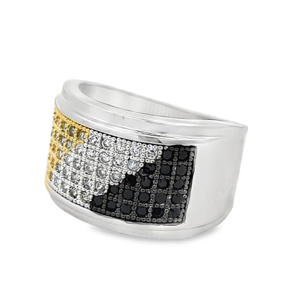Classic 3 Color Stripe CZ Ring .925 Sterling Silver