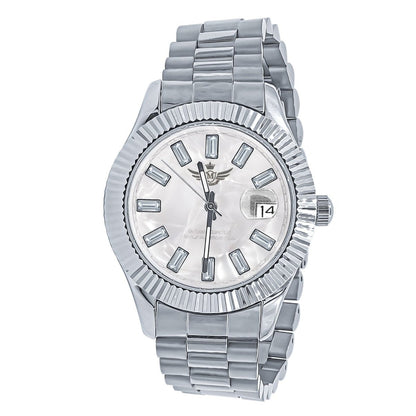 Clean 41MM Masterpiece CZ Baguette Hours Date Watch