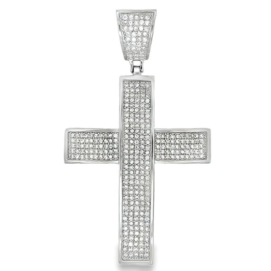 Clean 5 Row Cross CZ Iced Out Pendant