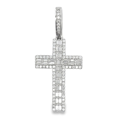 Clean Baguette Cross 1.72cttw VVS Moissanite Pendant .925 Sterling Silver