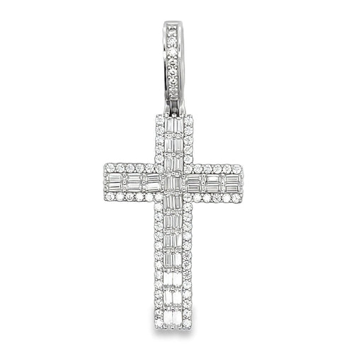 Clean Baguette Cross 1.72cttw VVS Moissanite Pendant .925 Sterling Silver