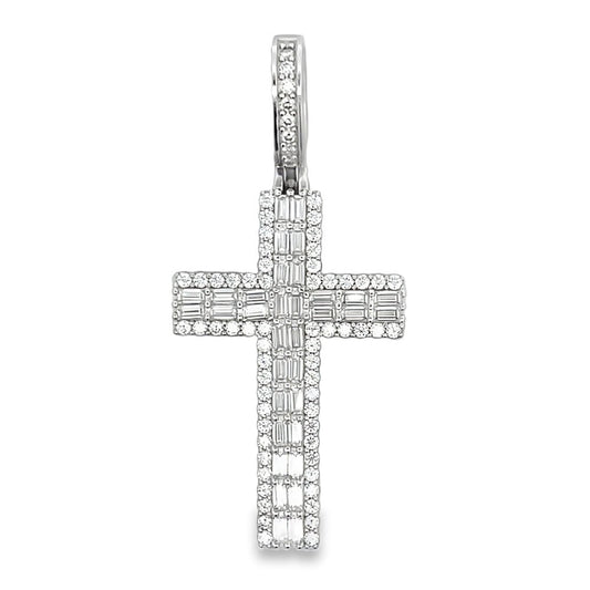 Clean Baguette Cross 1.72cttw VVS Moissanite Pendant .925 Sterling Silver