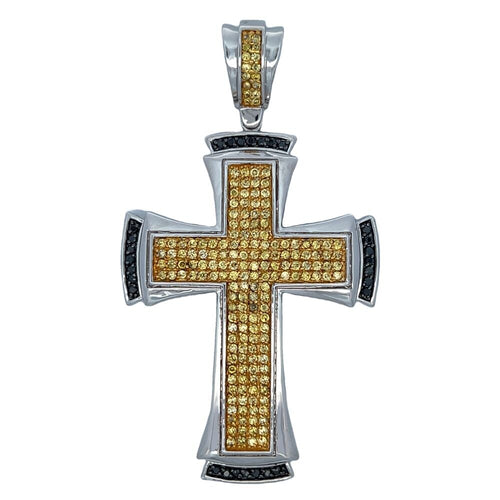 Clean Black & Yellow Cross CZ Iced Out Pendant