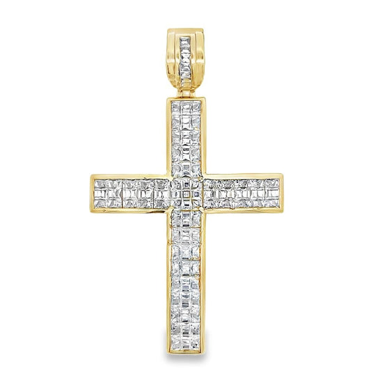 Clean Princess Cut Cross CZ Iced Out Pendant