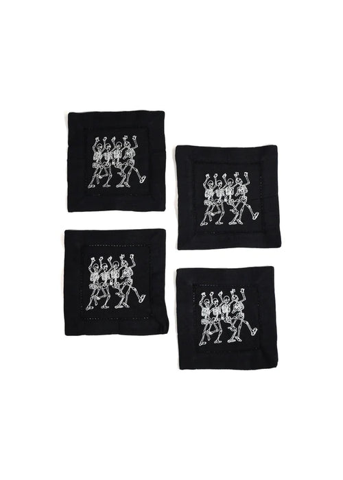 Cloth Cocktail Napkin S/4 - Dancing Skeletons
