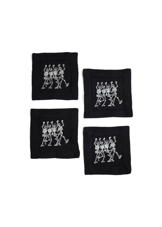 Cloth Cocktail Napkin S/4 - Dancing Skeletons
