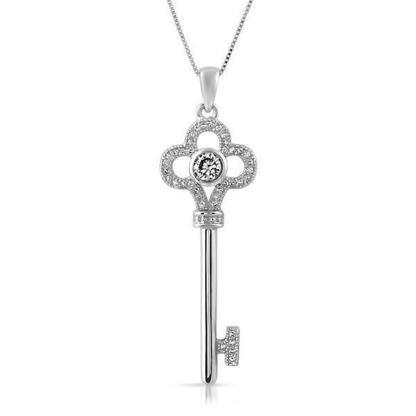 Clover Key .925 Sterling Silver Pendant CZ