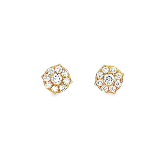 Cluster .60cttw Diamond 14K Yellow Gold Earrings