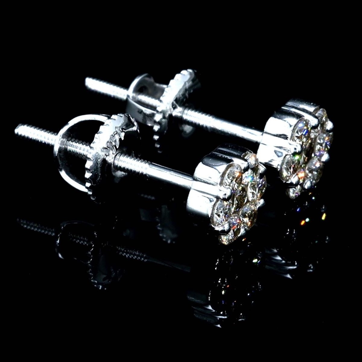 Cluster Flower Diamond Earrings Solid 14K Gold