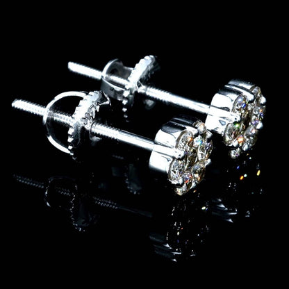 Cluster Flower Diamond Earrings Solid 14K Gold