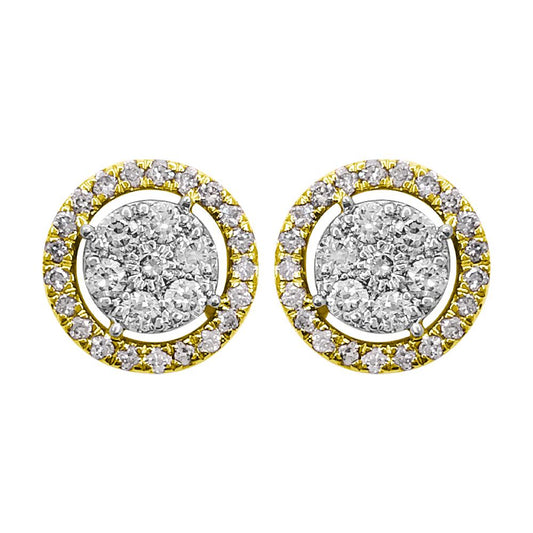Cluster Halo Diamond Earrings .55cttw 10K Yellow Gold