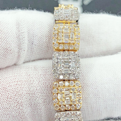 Cluster Link Diamond Bracelet 8.88 Carats 10K Yellow /White Gold