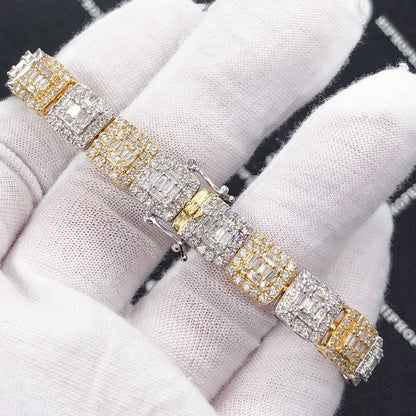 Cluster Link Diamond Bracelet 8.88 Carats 10K Yellow /White Gold