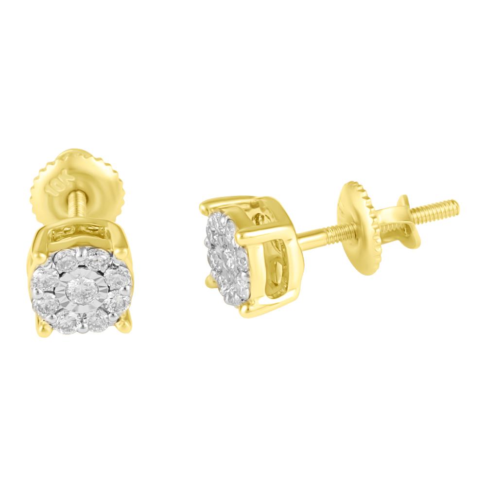 Cluster Mini Diamond Earrings .19cttw 10K Yellow or White Gold