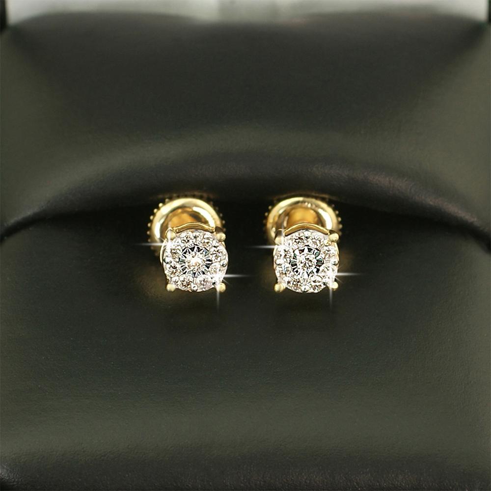 Cluster Mini Diamond Earrings .19cttw 10K Yellow or White Gold