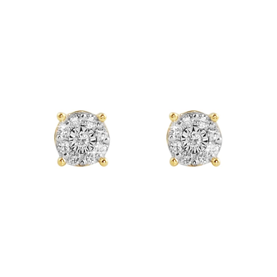 Cluster Mini Diamond Earrings .19cttw 10K Yellow or White Gold