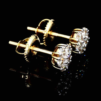 Cluster Round Diamond Earrings Solid 14K Gold